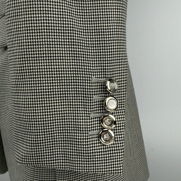ESCADA VTG Power 100% Wool Longline Academia Houndstooth Gray Blazer Eu 36 Us 4 - Picture 6 of 13